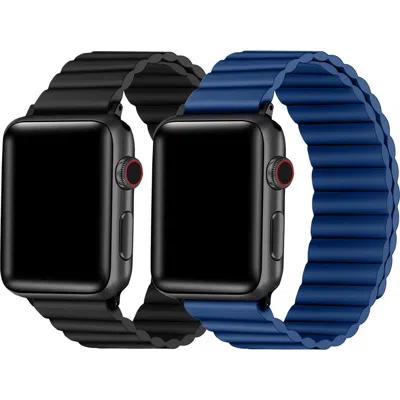 The Posh Tech 2-pack Silicone Apple Watch® Watchbands In Black/eclipse Blue