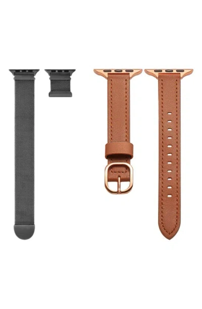 The Posh Tech Assorted 2-pack 42mm Apple Watch® Watchbands In Brown / Black