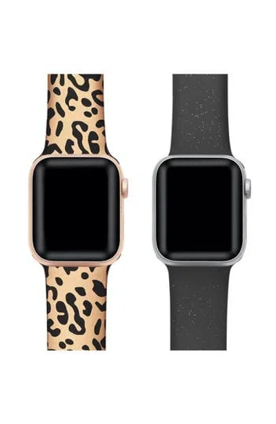 The Posh Tech Assorted 2-pack Animal Print & Solid Silicone Apple Watch® Watchbands In Rose Gold/black