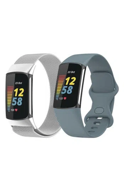 The Posh Tech Assorted 2-pack Silicone Sport & Stainless Steel Fitbit® Watchbands In Multi