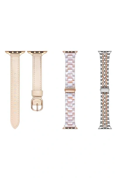 The Posh Tech Assorted 3-pack Apple Watch® Watchbands In Silver/beige/blush Tortoise
