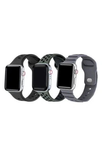 The Posh Tech Assorted 3-pack Silicone Apple Watch® Watchbands In Black/green/grey