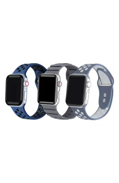 The Posh Tech Assorted 3-pack Silicone Apple Watch® Watchbands In Blue/grey Multi
