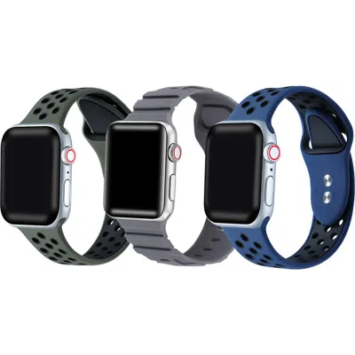 The Posh Tech Assorted 3-pack Silicone Apple Watch® Watchbands In Green/grey/blue Assorted