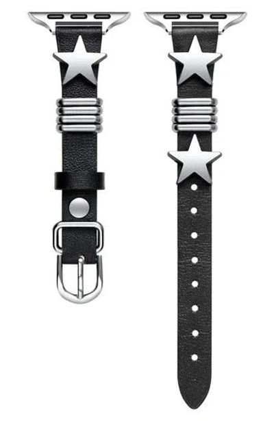 The Posh Tech Austin Star Leather Apple Watch® Watchband In Black
