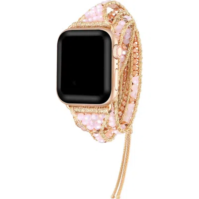 The Posh Tech Beaded Wrap Apple Watch® Watchband In Rose Gold/pink