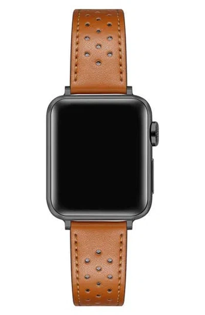 The Posh Tech Derek Perforated Leather Apple Watch® Watchband In Brown