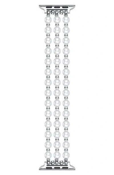 The Posh Tech Eve Beaded Faux Pearl Apple Watch® Watchband In Silver