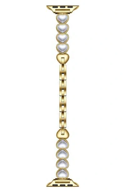 The Posh Tech Grace Faux Pearl Heart Apple Watch® Watchband In Silver/gold