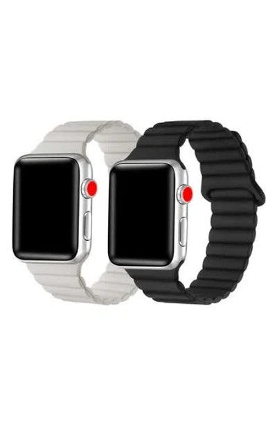 The Posh Tech Pack Of 2 Magnetic Silicone Watch Bands In Black/blush Pink