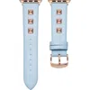 The Posh Tech Rebel Studded Leather Apple Watch® Watchband In Light Blue/rose Gold