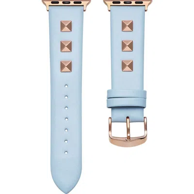 The Posh Tech Rebel Studded Leather Apple Watch® Watchband In Light Blue/rose Gold
