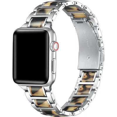 The Posh Tech Resin Detail 23mm Apple Watch® Bracelet Watchband In Silver/light Natural Tortoise