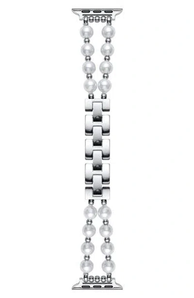 The Posh Tech Sheridan Faux Pearl Apple Watch® Watchband In Silver