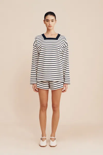 The Posse Archie Long Sleeve Top In Navy Stripe