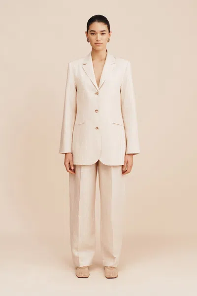 The Posse Leon Blazer In Beige Pinstripe