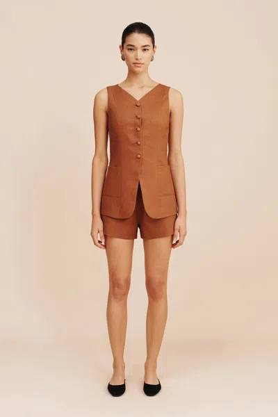 The Posse Lorenzo High Neck Vest In Chestnut