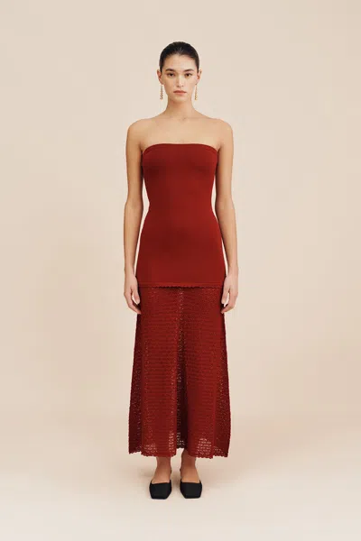 The Posse Romy Strapless Dress In Chilli