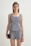 Posse Sadie Gingham Linen Top In Blue
