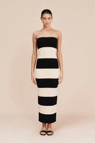 The Posse Theo Strapless Dress In Black Stripe