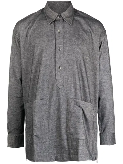 The Power For The People Button Placket Long-sleeve Shirt In Black