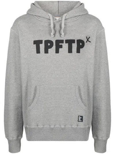 The Power For The People Logo Print Drawstring Hoodie In Grey