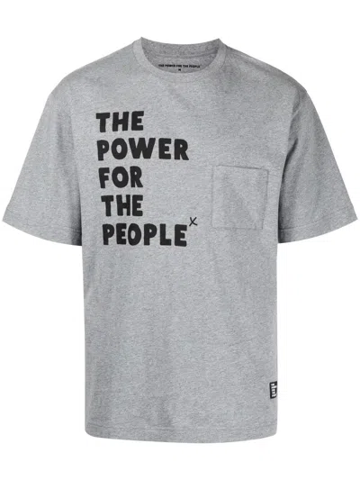The Power For The People Logo Print Short-sleeve T-shirt In Grey