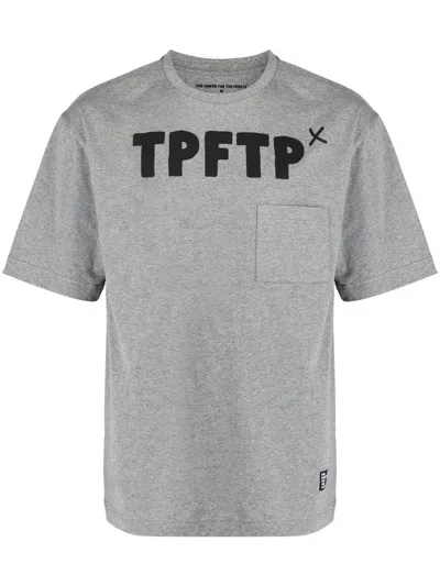 The Power For The People Logo Print Short-sleeve T-shirt In Grey