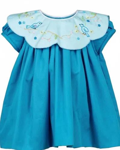 The Proper Peony Kids' Girl's Birdie Dress In Teal In Blue