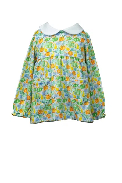 The Proper Peony Kids' Girl's Pumpkin Mix Long Sleeve Tunic Top In Green/orange In Multi