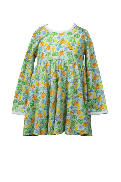 The Proper Peony Kids' Girl's Pumpkin Mix Twirl Dress In Green/orange