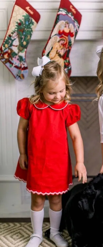 The Proper Peony Kids' Ramsay Puff Sleeve Dress In Red
