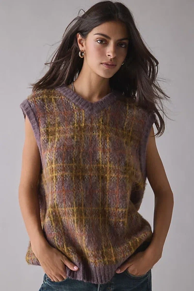The Ragged Priest Civilian Check Knit Sweater Vest In Brown, Women's At Urban Outfitters