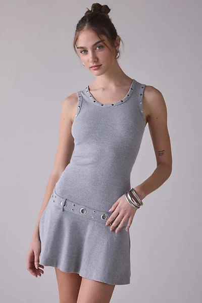 The Ragged Priest Disruptive Drop Waist Belted Mini Dress In Grey, Women's At Urban Outfitters In Blue