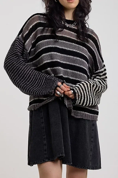 The Ragged Priest Muddle Spliced Stripe Knit Sweater In Grey, Women's At Urban Outfitters In Gray