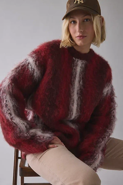 The Ragged Priest Obscure Brushed Stripe Knit Oversized Sweater In Red, Women's At Urban Outfitters