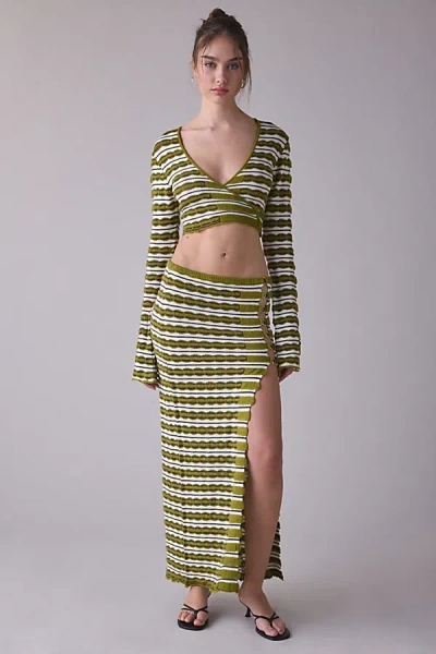 The Ragged Priest Scald Side-slit Knit Maxi Skirt In Green, Women's At Urban Outfitters