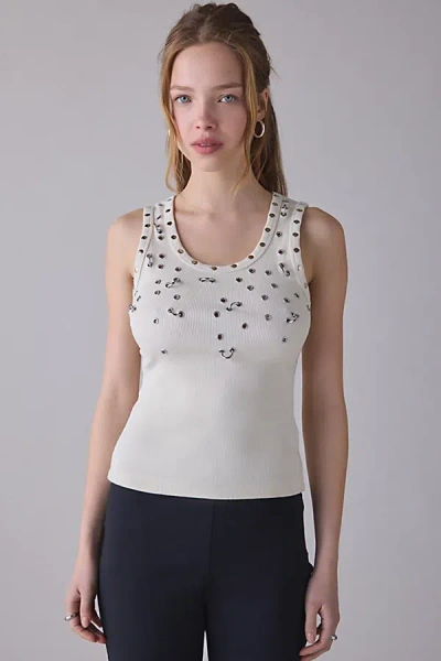 The Ragged Priest Scatter Grommet Detail Tank Top In White, Women's At Urban Outfitters In Gray