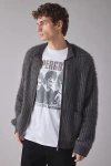 The Ragged Priest Shade Knit Cardigan In Dark Green, Men's At Urban Outfitters In Gray