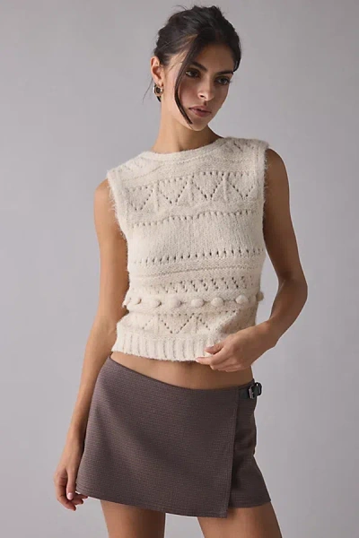 The Ragged Priest Unit Cable Knit Sweater Vest In Cream, Women's At Urban Outfitters In White