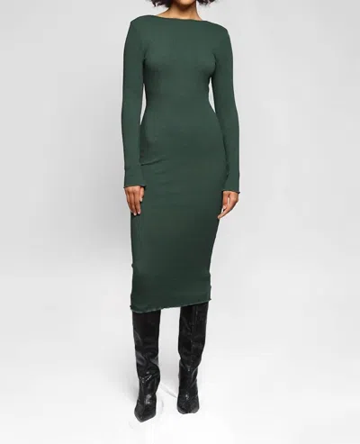 The Range Alloy Rib Ripple Open Back Long Sleeve Dress In Emerald In Green