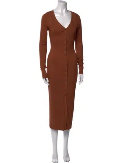 Pre-owned The Range V-neck Long Dress In Brown