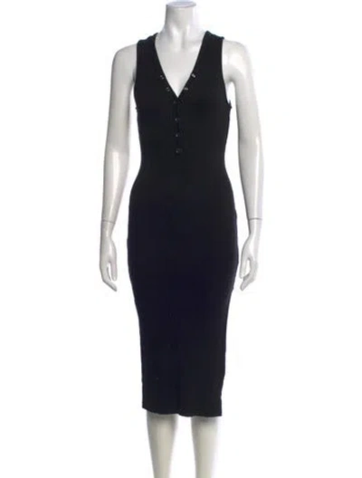 Pre-owned The Range V-neck Midi Length Dress In Black