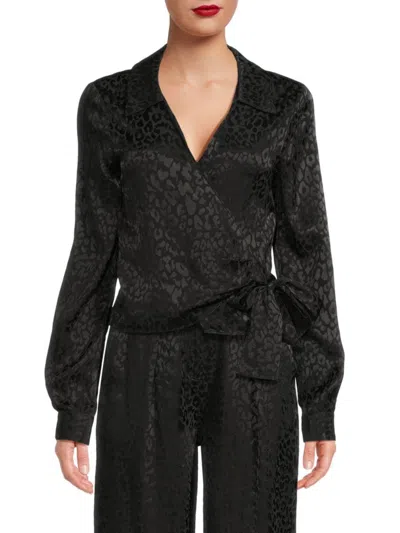 The Range Women's Animal Print Wrap Top In Jet Black