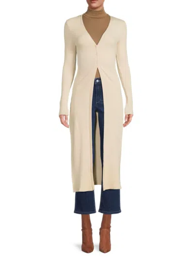 The Range Women's Rib-knit Slit Longline Cardigan In Limestone
