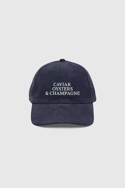 The Refined Spirit Caviar, Oysters & Champagne Corduroy Hat In Navy, Women's At Urban Outfitters In Blue