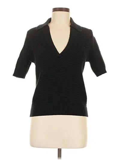 Pre-owned The Reset Short Sleeve Top Black Solid Pattern Collared Neckline Tops