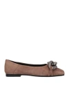 The Ro & F Woman Ballet Flats Khaki Size 9 Leather In Beige
