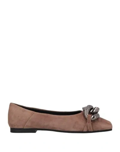 The Ro & F Woman Ballet Flats Khaki Size 9 Leather In Beige