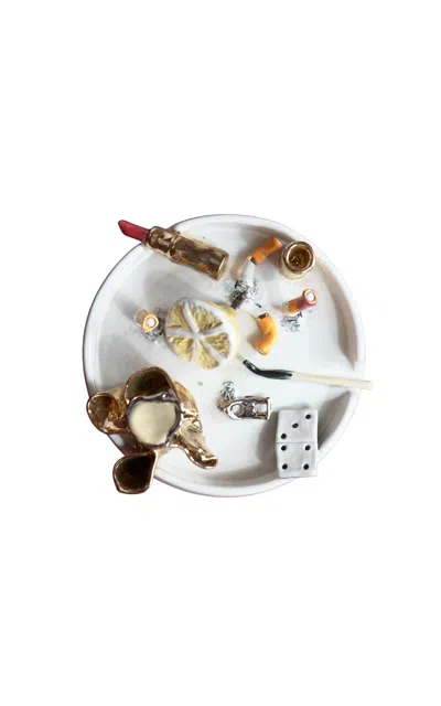 The Rolling And The Stoned Golden Lippy Large Ashtray In White